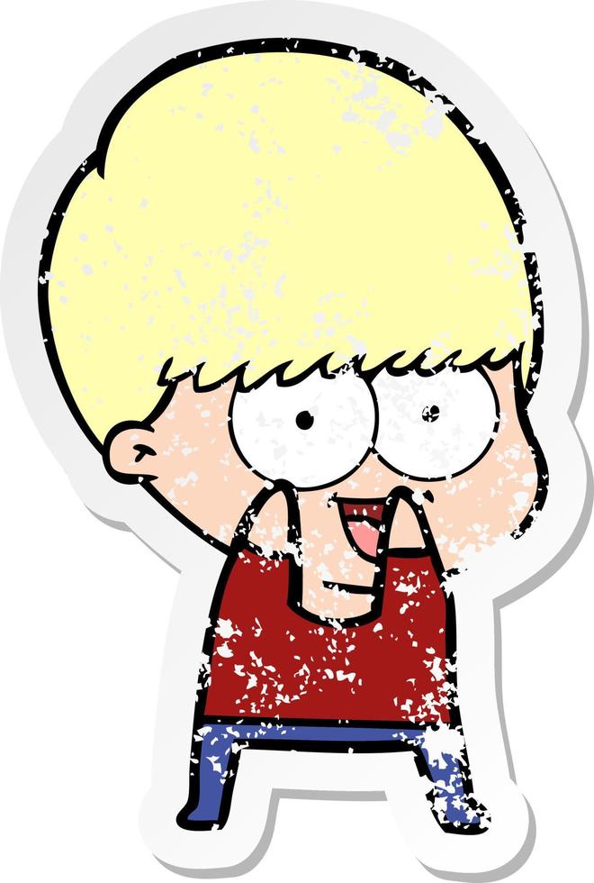 distressed sticker of a happy cartoon boy vector