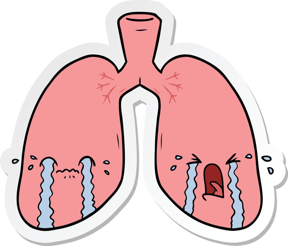 pegatina de una caricatura de pulmones llorando vector