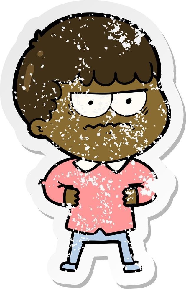 distressed sticker of a cartoon annoyed man vector