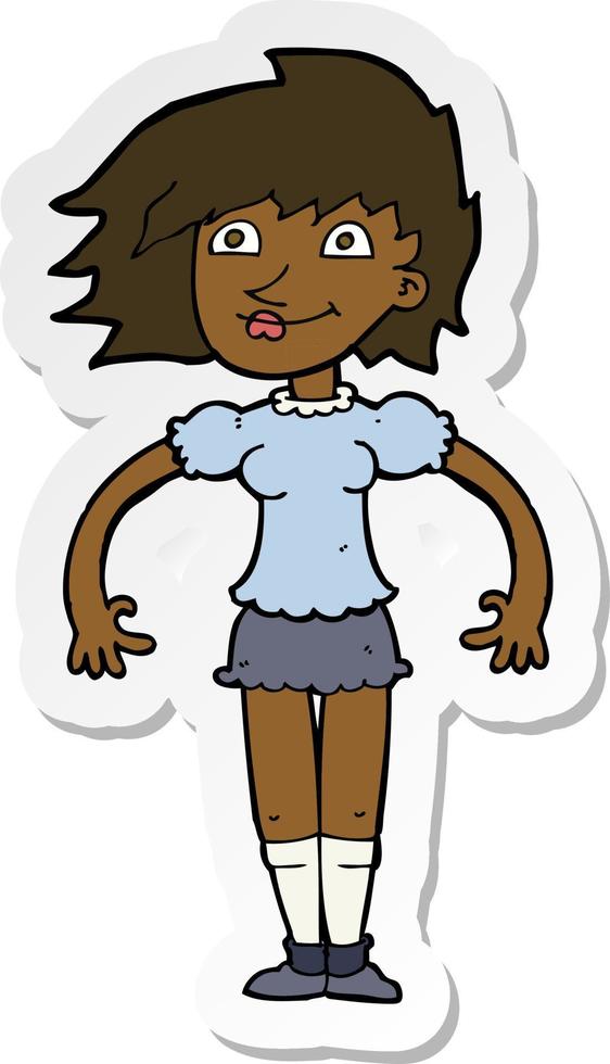 sticker of a cartoon happy woman vector