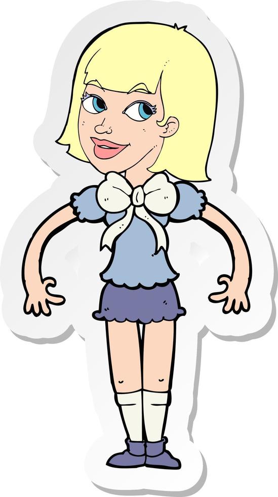 sticker of a cartoon woman wearing a big bow tie vector