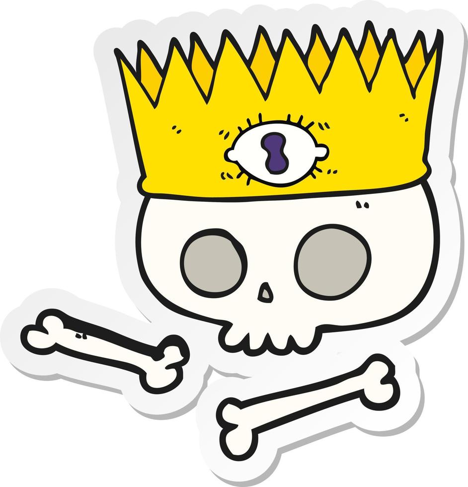 sticker of a cartoon magic crown on old skull vector