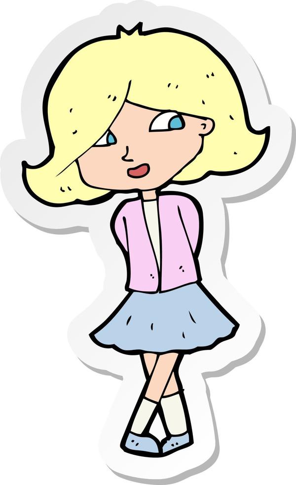 sticker of a cartoon happy girl vector