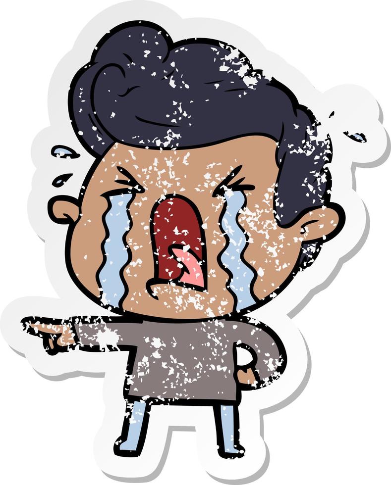 distressed sticker of a cartoon crying man vector