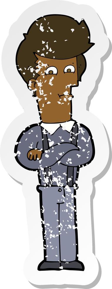 retro distressed sticker of a cartoon annoyed man vector