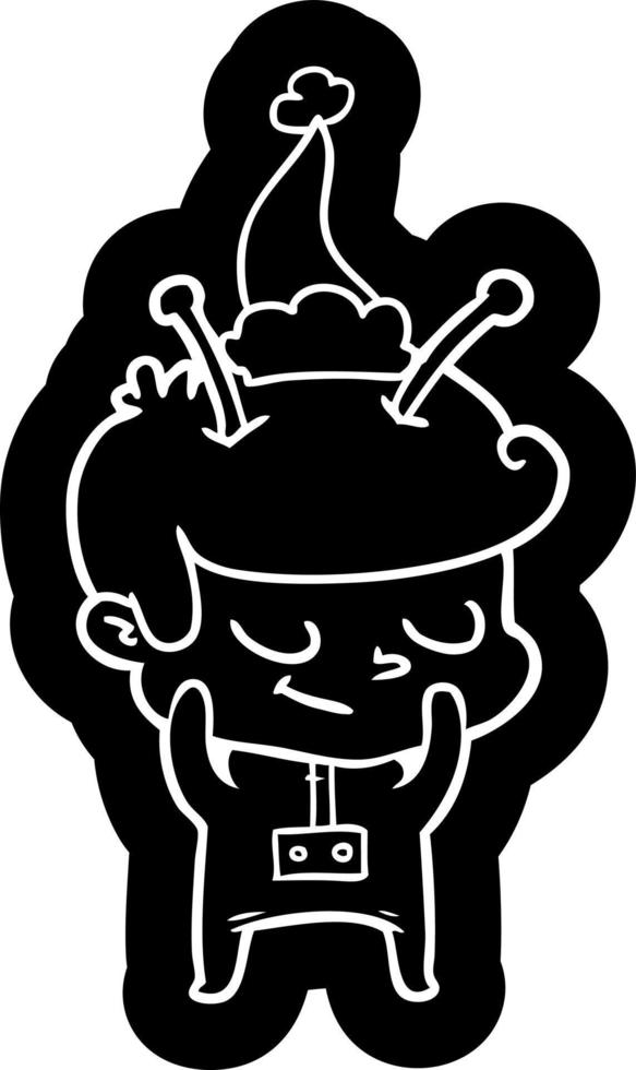 shy cartoon icon of a spaceman wearing santa hat vector