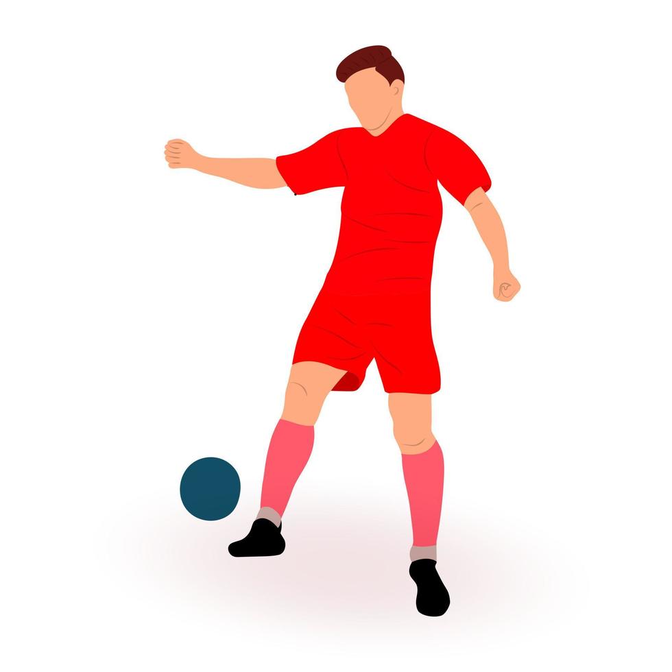 atleta futbolista en el juego con la pelota. fútbol, deporte. estilo plano, vector aislado.
