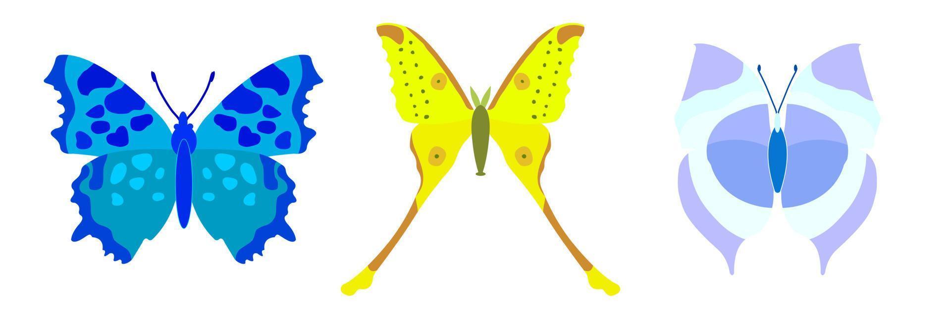 colección de mariposas sobre un fondo blanco. conjunto de iconos de dibujos animados aislados, insecto decorativo. vector