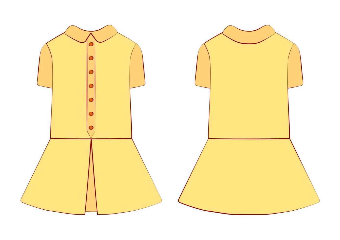 Model of children dress. Front and back view. Clothing model. Flat style. vector