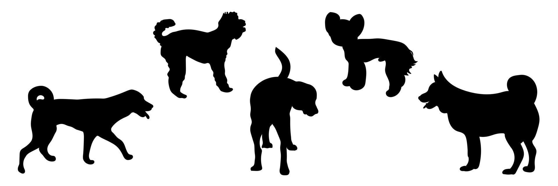 Silhouettes of dogs in different poses, set silhouettes of animals vector