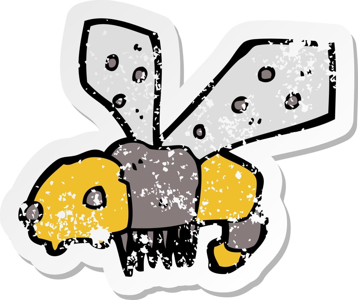 pegatina retro angustiada de una abeja de dibujos animados vector