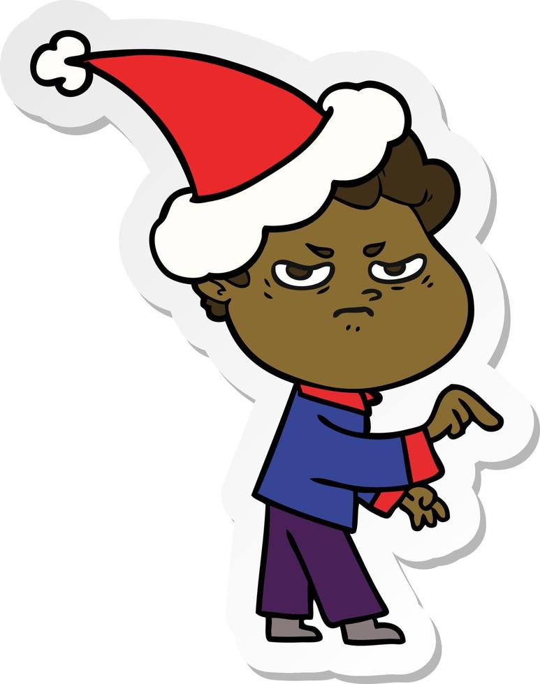 sticker cartoon of a angry man wearing santa hat vector