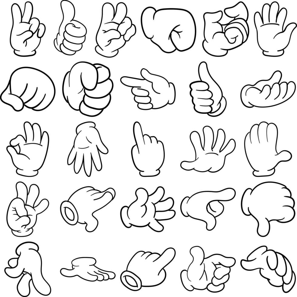 Cartoon Hand Hand-Drawn Doodle Line Art Outline Set vector