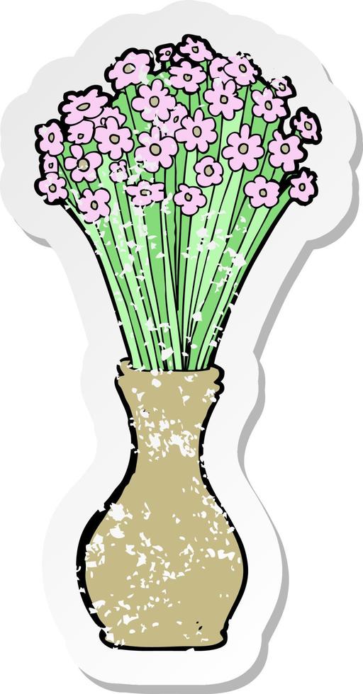 pegatina retro angustiada de una caricatura de flores en maceta vector