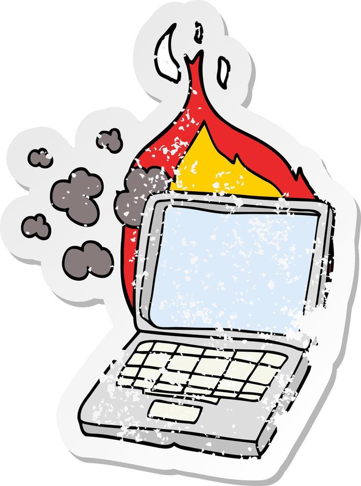 distressed sticker of a cartoon broken laptop computer vector