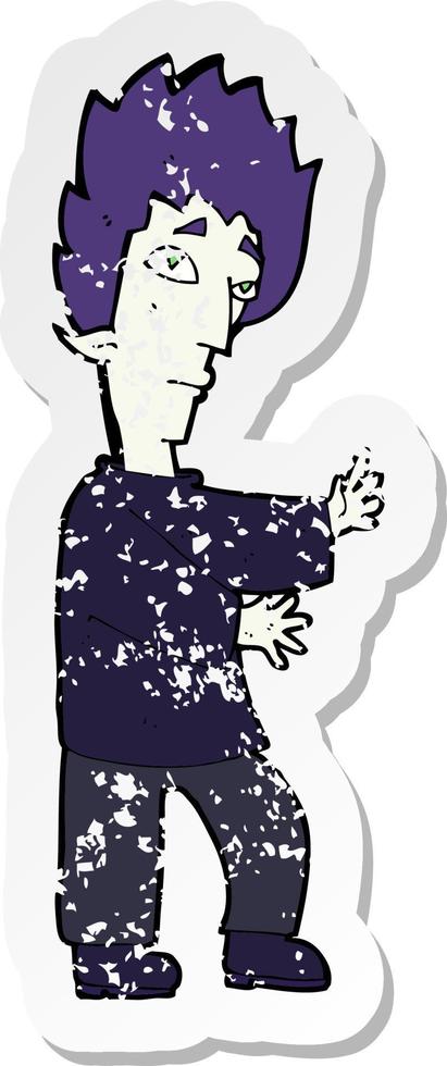 retro distressed sticker of a cartoon vampire vector