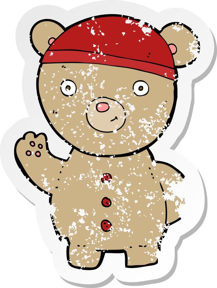 retro distressed sticker of a cartoon teddy bear vector