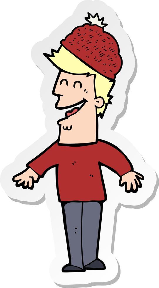 sticker of a cartoon man wearing winter hat vector