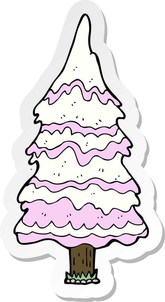 sticker of a cartoon pink snowy tree vector