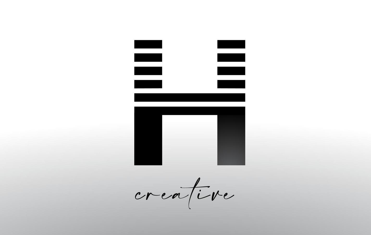 diseño del logotipo de la letra h de líneas con líneas creativas cortadas en la mitad de la letra vector