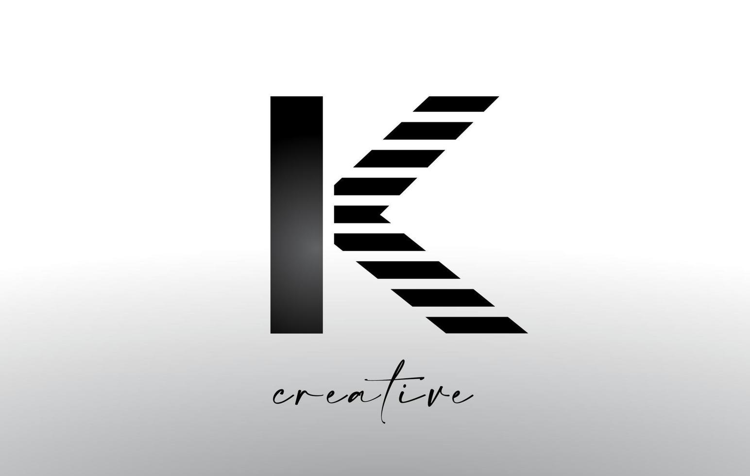 Lines Letter K Logo Design with Creative Lines Cut on half of The Letter vector