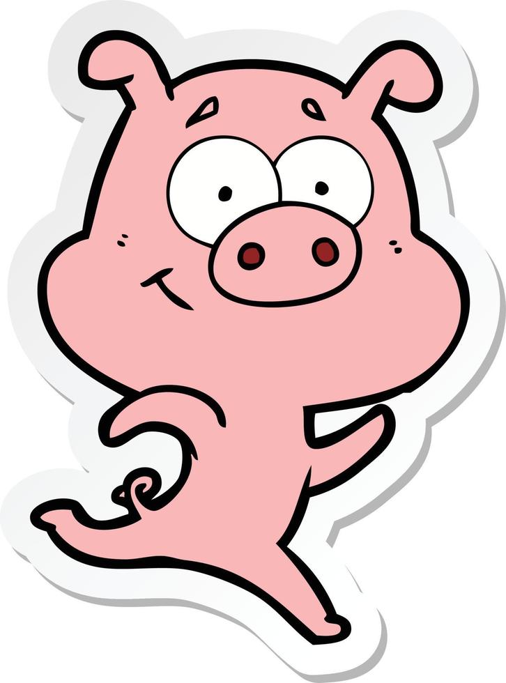 sticker of a happy cartoon pig running vector