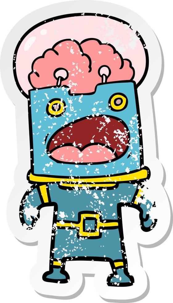 distressed sticker of a cartoon robot vector