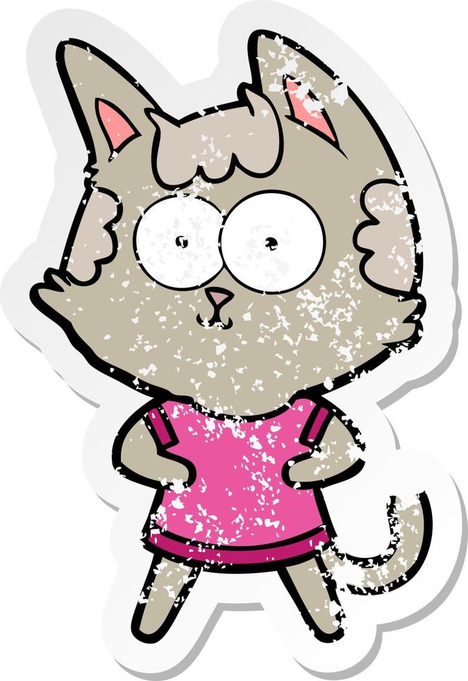 distressed sticker of a happy cartoon cat vector