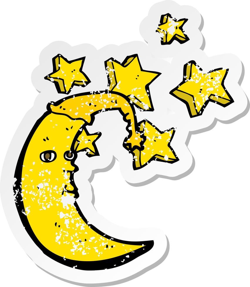 retro distressed sticker of a sleepy moon cartoon vector