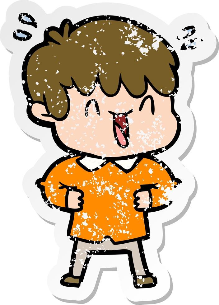 distressed sticker of a cartoon laughing boy vector