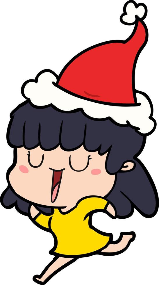 line drawing of a woman wearing santa hat vector