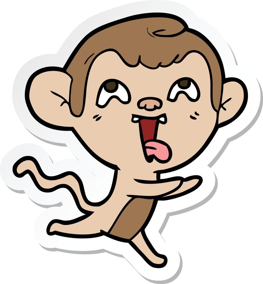 sticker of a crazy cartoon monkey running vector