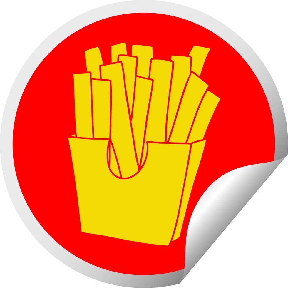 quirky circular peeling sticker cartoon french fries vector