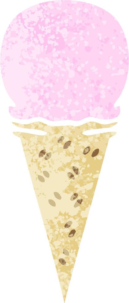 cono de helado de fresa de dibujos animados de estilo de ilustración retro peculiar vector