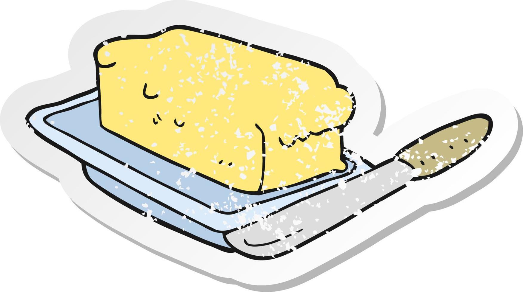 pegatina retro angustiada de una caricatura de mantequilla vector