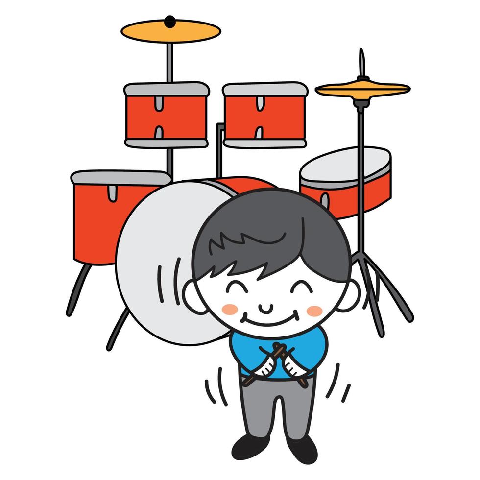 linda caricatura de pegatina de baterista decir gracias vector