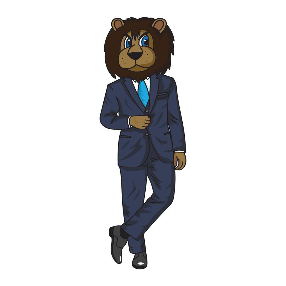 cute lion business suit cartoon character vector