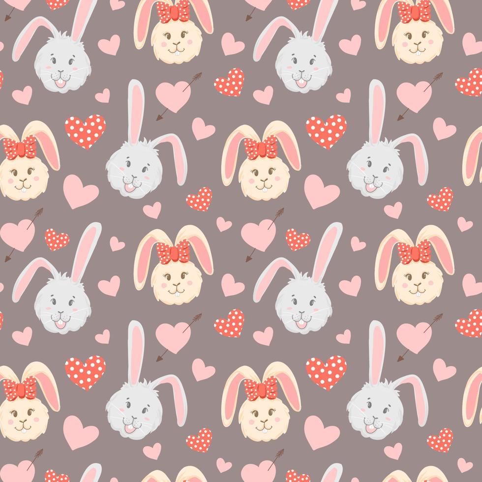 Seamless pattern with rabbit cartoons boy and girl, on pastel dark background. vector
