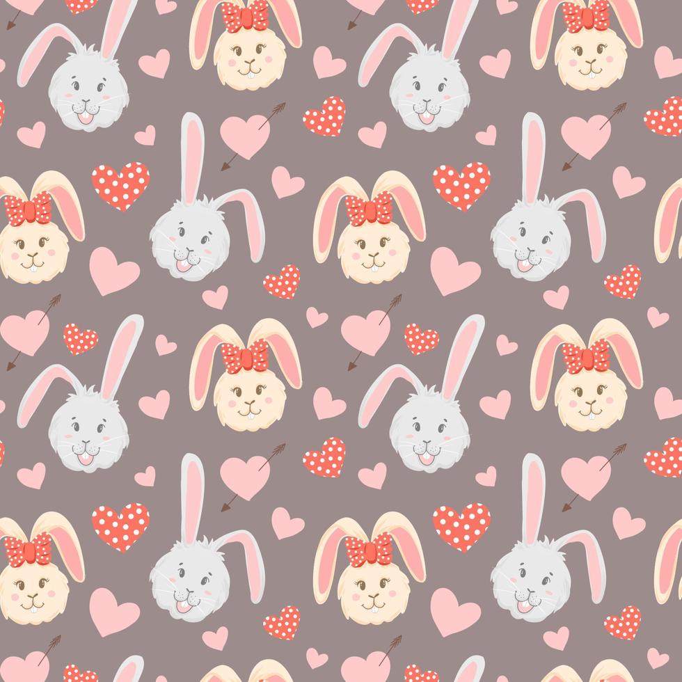 Seamless pattern with rabbit cartoons boy and girl, on pastel dark ...