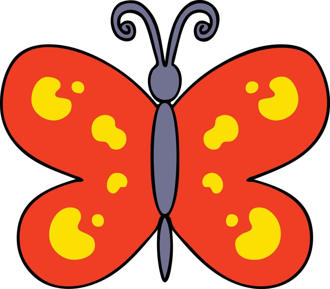 quirky hand drawn cartoon butterfly vector