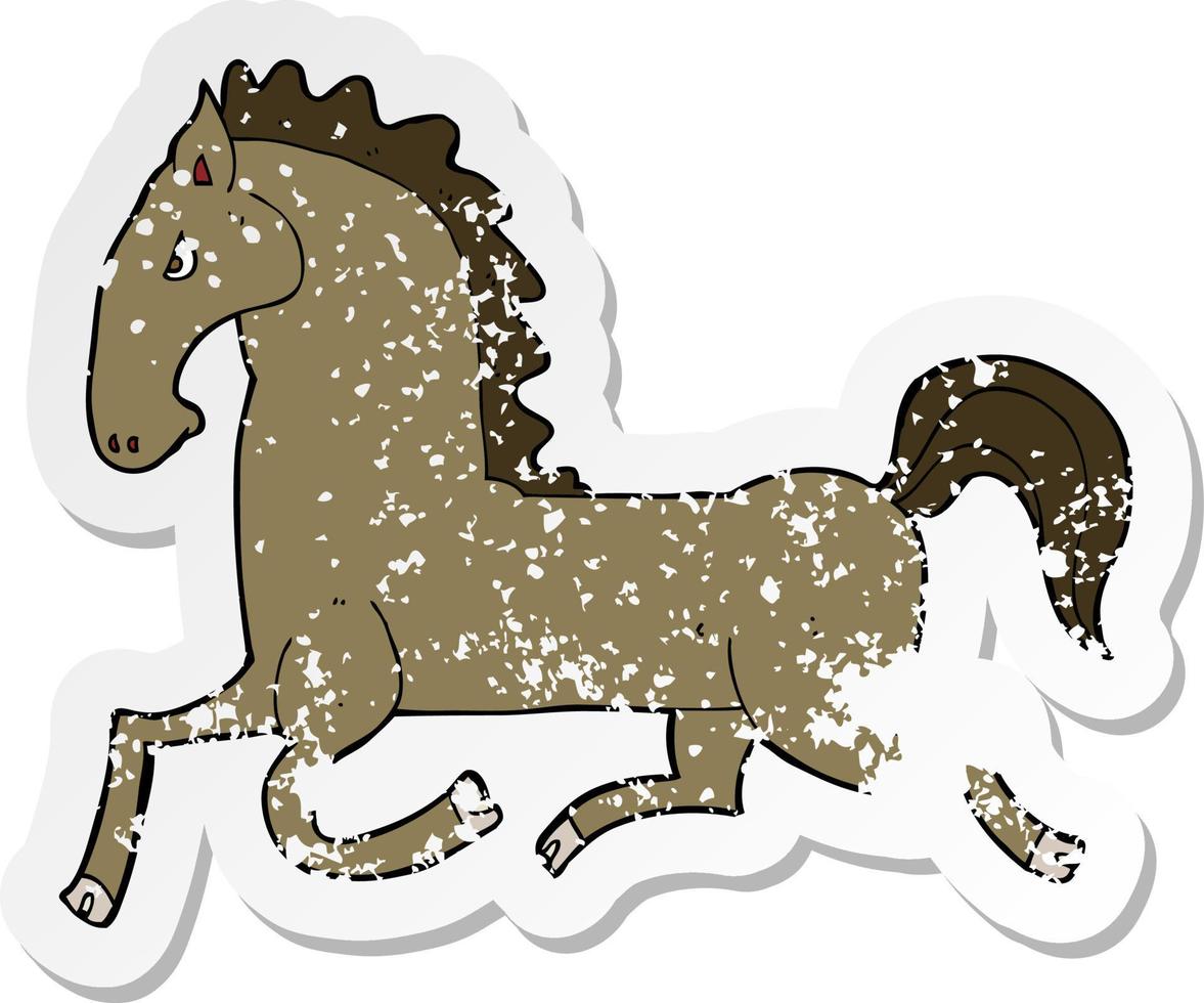 pegatina retro angustiada de un caballo corriendo de dibujos animados vector