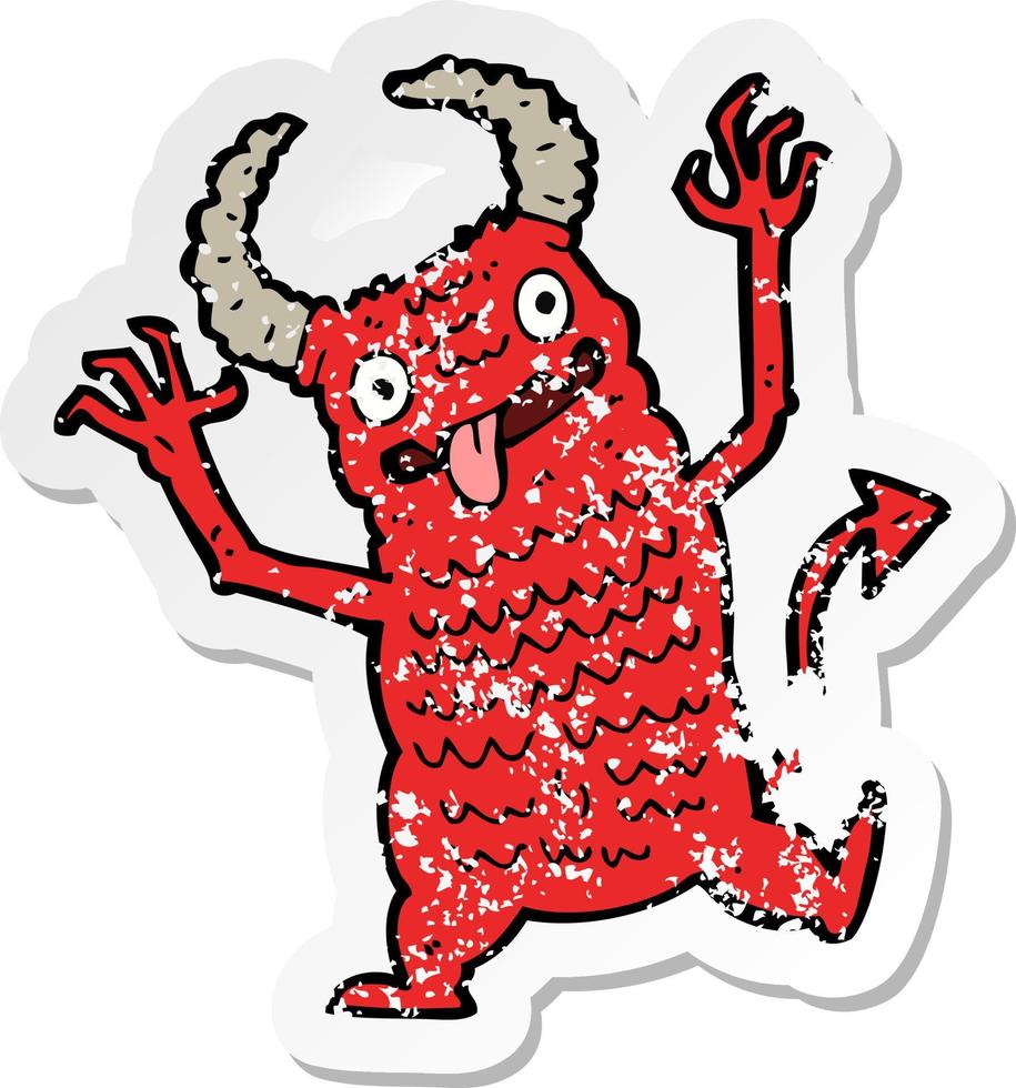 retro distressed sticker of a cartoon demon vector