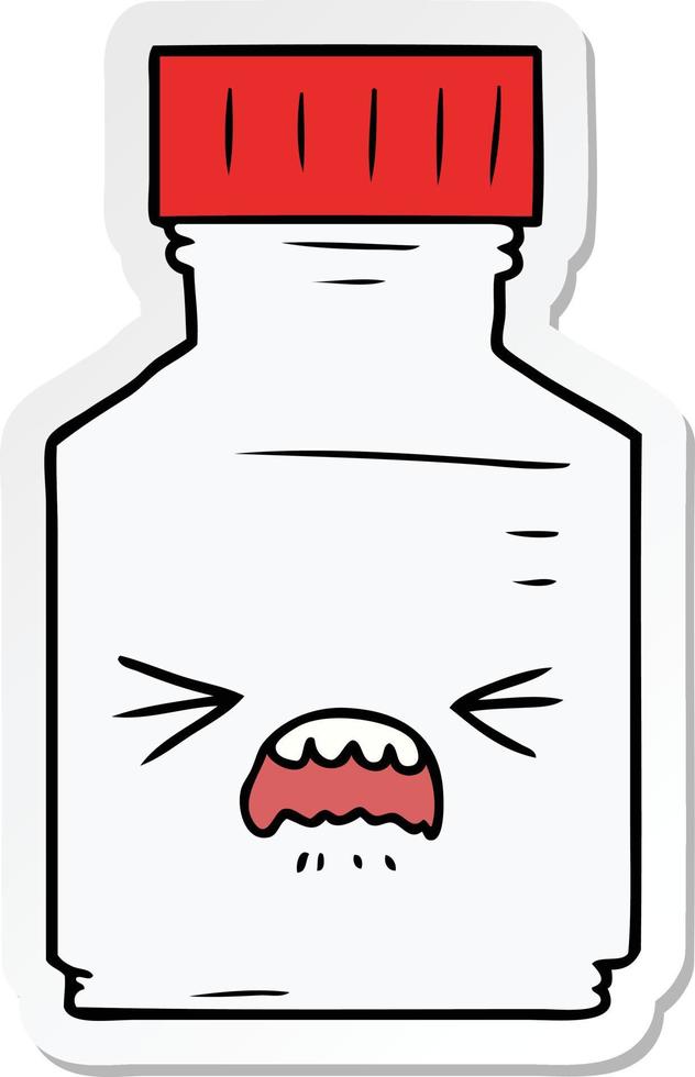 sticker of a cartoon pill jar vector
