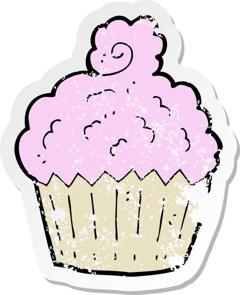 retro distressed sticker of a cartoon cupcake vector