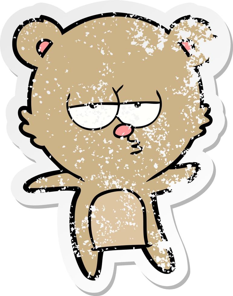 distressed sticker of a bored bear cartoon vector