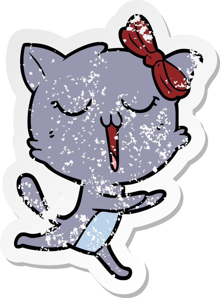 distressed sticker of a cartoon cat vector