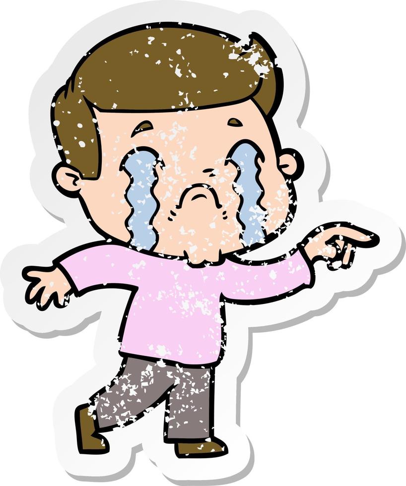 distressed sticker of a cartoon man crying vector