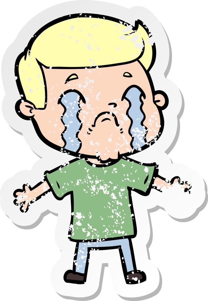 distressed sticker of a cartoon man crying vector