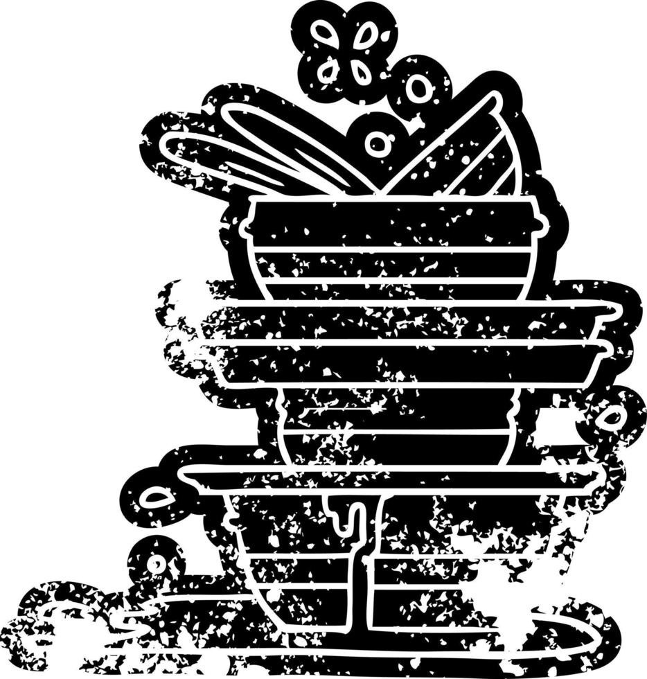 grunge icon drawing of a stack of dirty plates vector