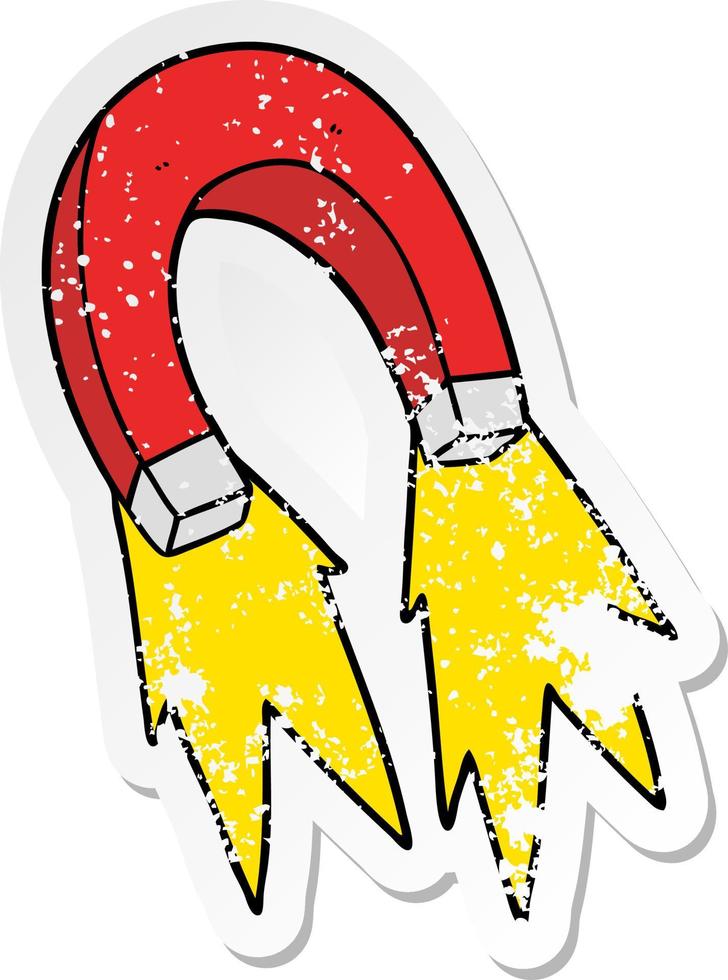 distressed sticker of a cartoon magnet vector